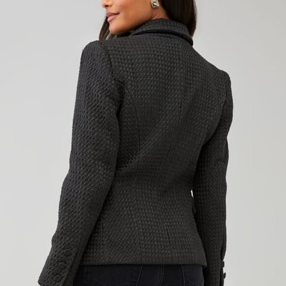Bardot Boucle Blazer Black Double Breasted Single Button Pocketed Tweed Jacket L - Picture 4 of 11
